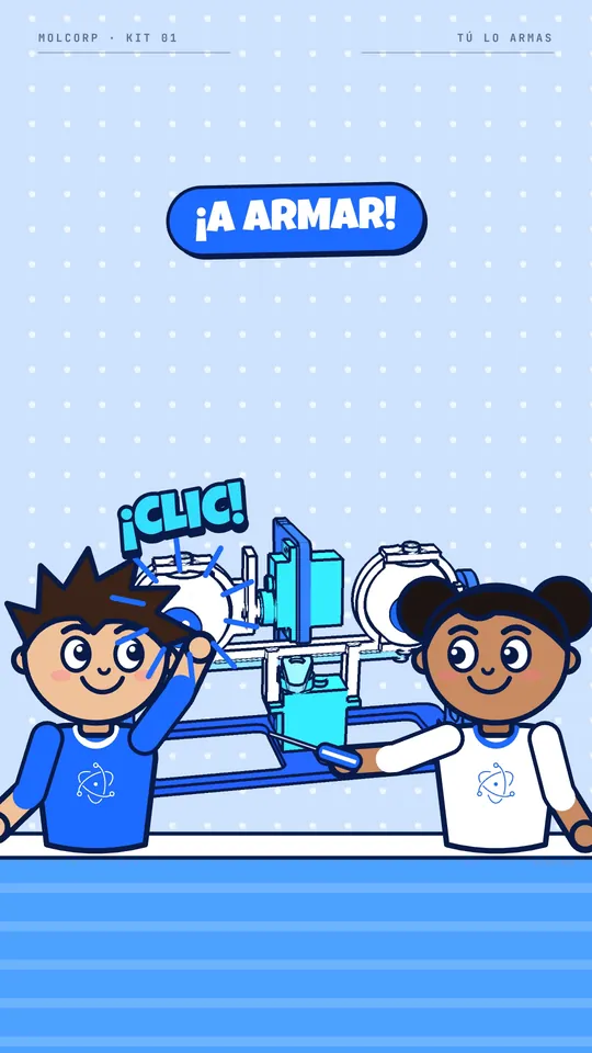 Ilustración: dos niños armando el kit, «¡A armar!»